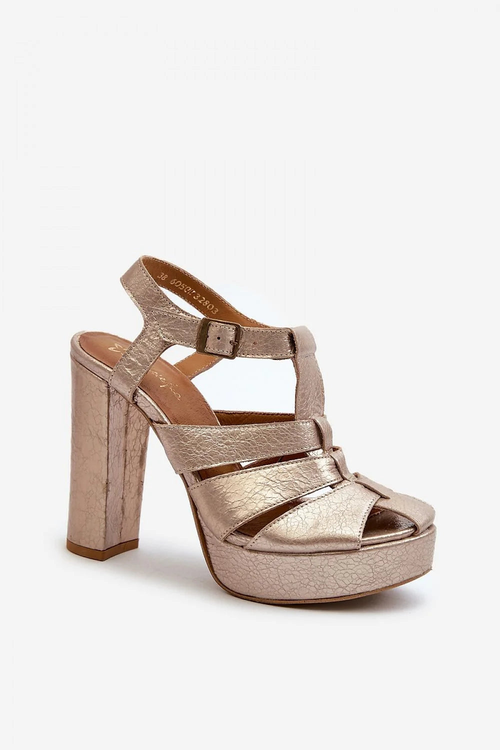 Sandales à talons Step in style en cuir naturel doré plateau补偿高跟鞋 ajustables pour femmes élégance moderne occasion spéciale