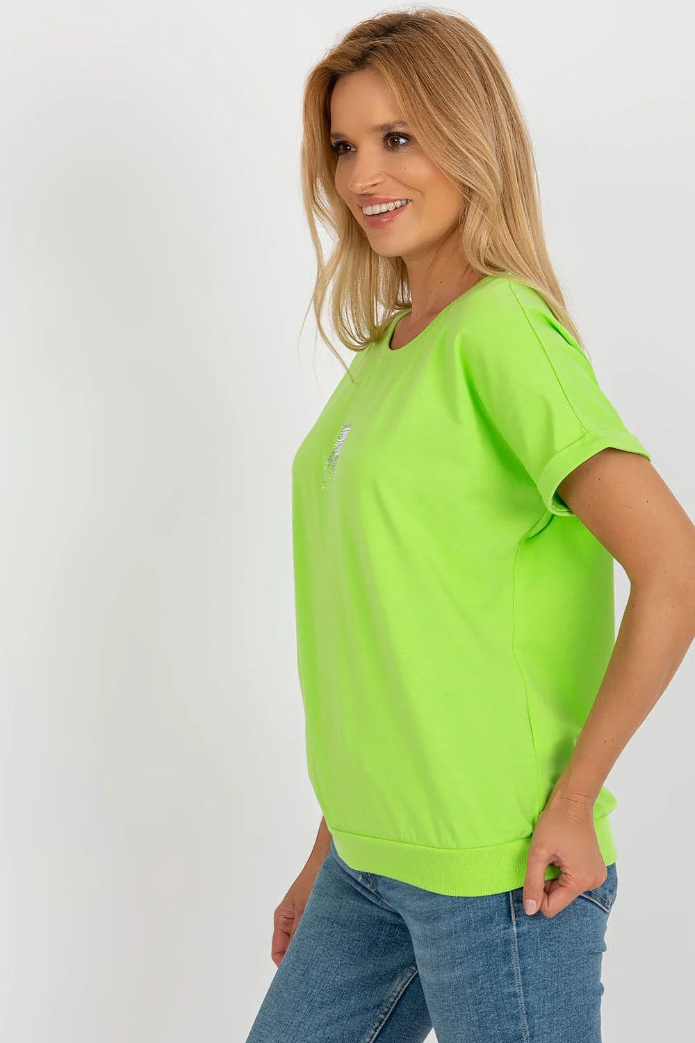 T-shirt femme chemisier Relevance manches courtes encolure ronde motif décoratif coton élasthanne respirant confortable