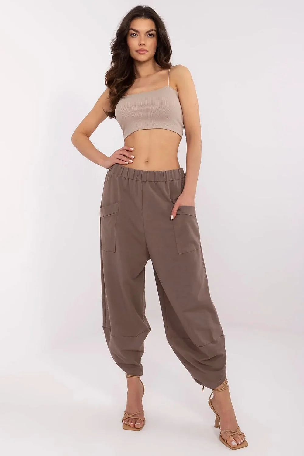 Pantalon survêtement Relevance pour femmes style casual Aladin en coton élasthanne taille haute confortable fente sur les jambes