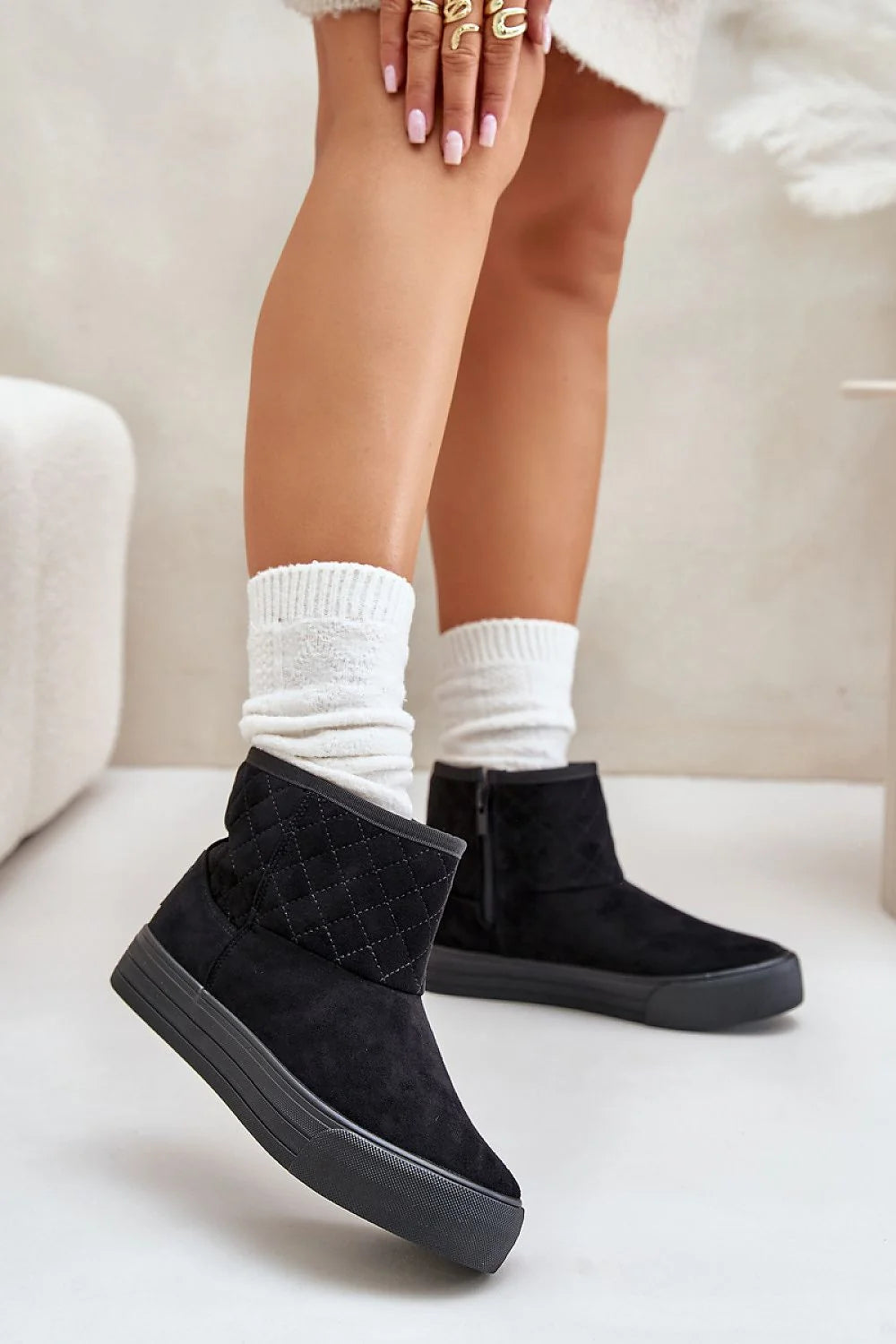 Bottes de neige modernes en daim noir Step in style, style urbain, confort maximal, femmes, fermeture éclair latérale, semelle épaisse