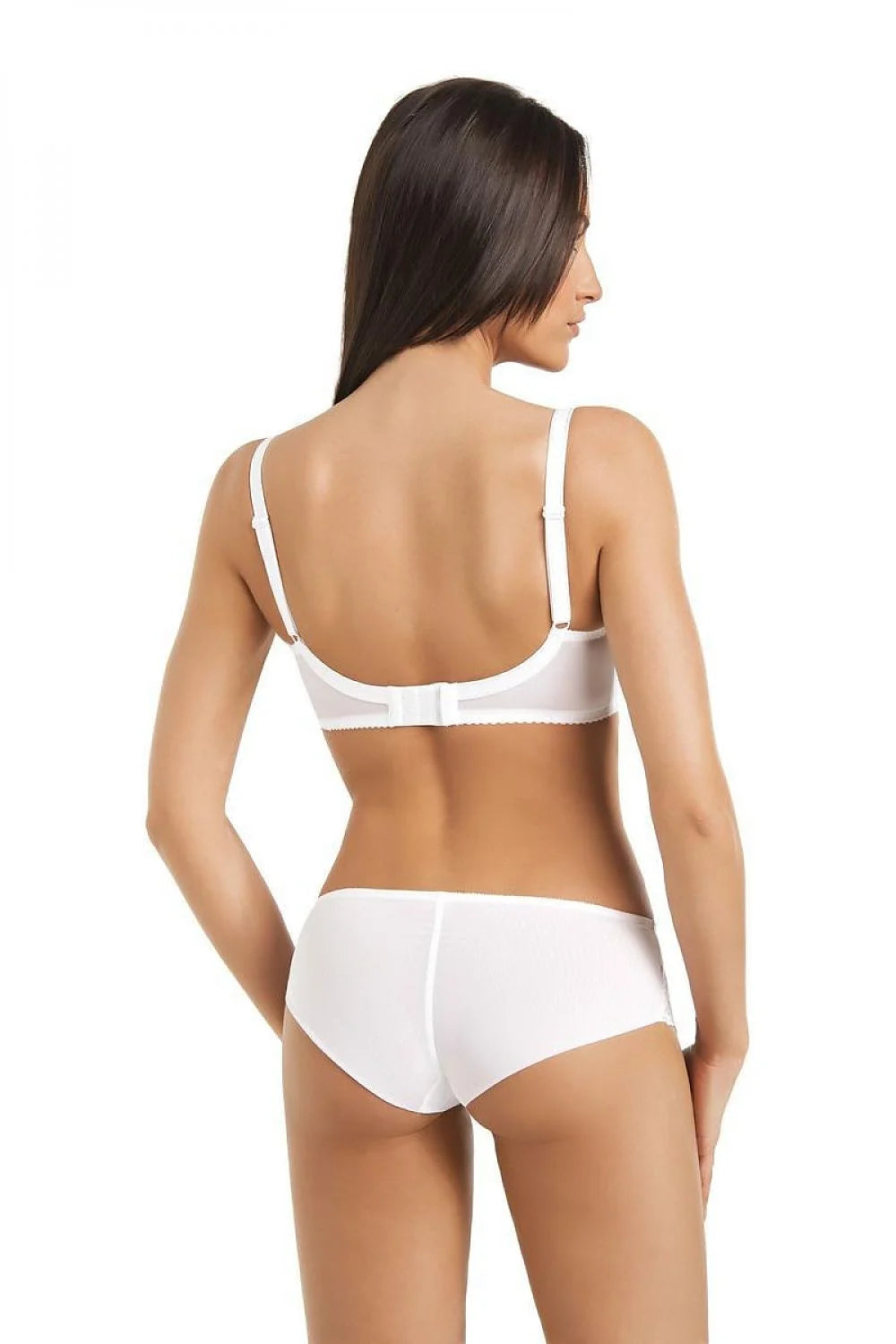 Soutien-gorge Victoria dentelle florale blanc coupe haute armature polyamide doux bretelles ajustables maintien fermeture avant nœud central