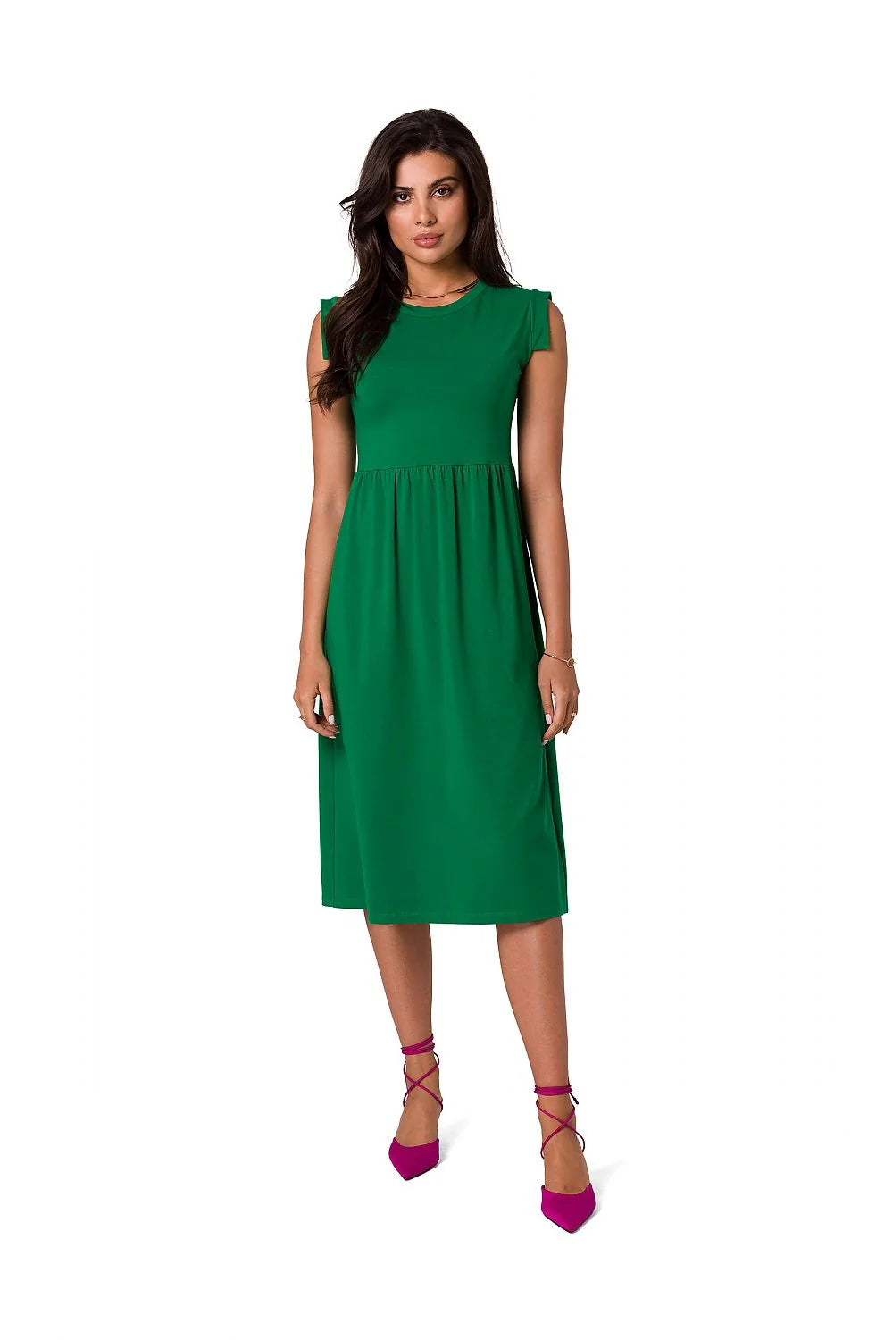 Robe de jour Be Wear midi sans manches taille haute en coton 95% élasthanne 5% vert émeraude pour femmes élégance occasionnels vacances