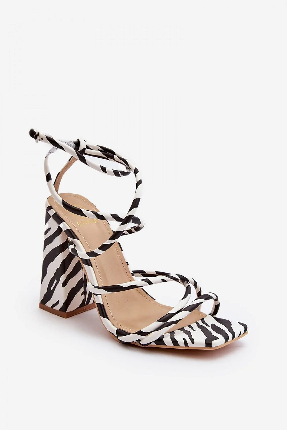 Sandales à talons carrés design audacieux motif zébré cuir artificiel lanières ajustables idéales pour les soirées femme