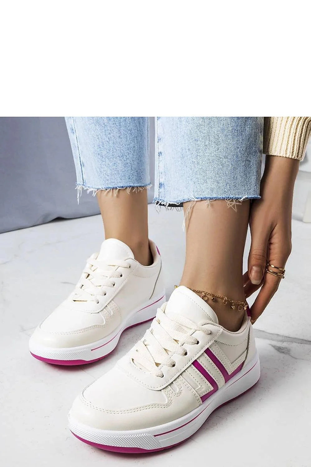 Baskets Solea pour femmes design moderne épuré blanc rose semelle caoutchouc fermeture lacets confort