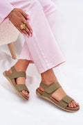 sandales femme olive brides larges réglables velcro talon plat semelle coussinée liège crantée antidérapante nubuck synthétique cheville rembourrée ergonomique profilée