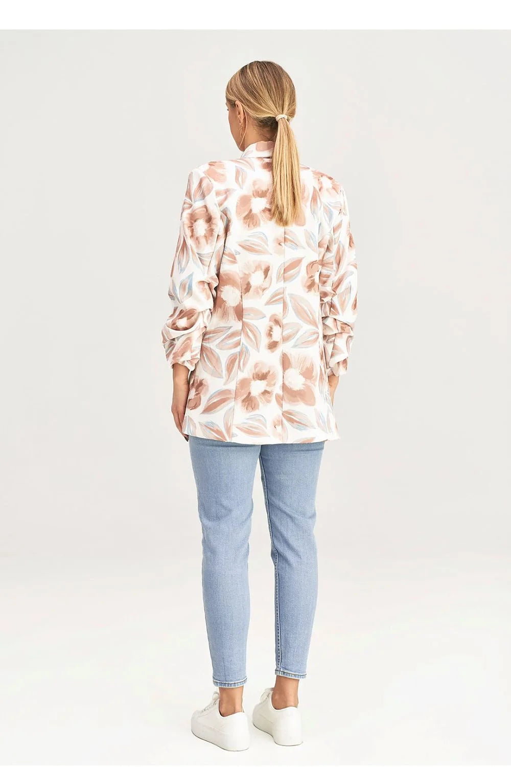 Veste femme moderne design floral longue manches froncées sans fermeture doublée polyester viscose elasthanne taille universelle