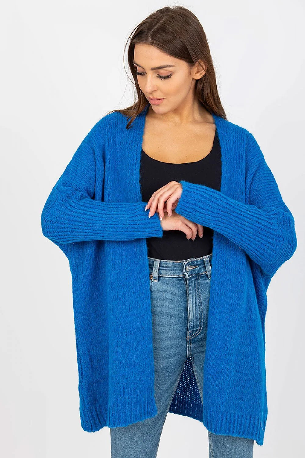 Cardigan Och Bella pull-over femme couleur bleue mot ciao dos modern design décontracté coupe ample matières douces