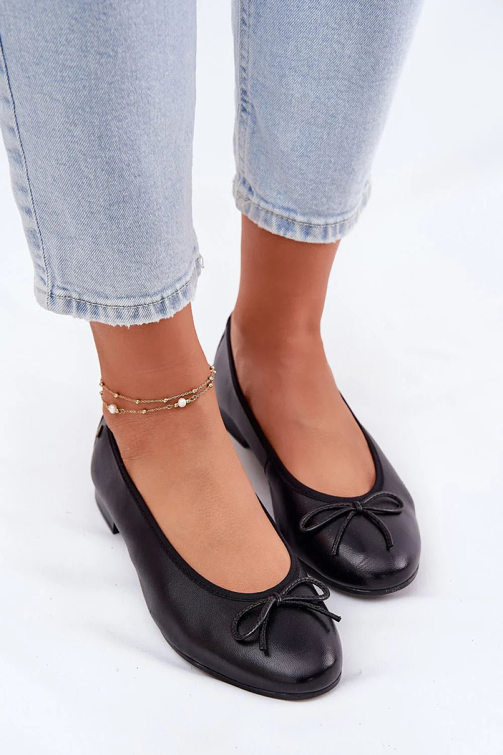 Ballerines élégantes pour femmes en cuir naturel, talon plat, bout rond, style classique, confort tout le jour, occasion décontractée ou élégante