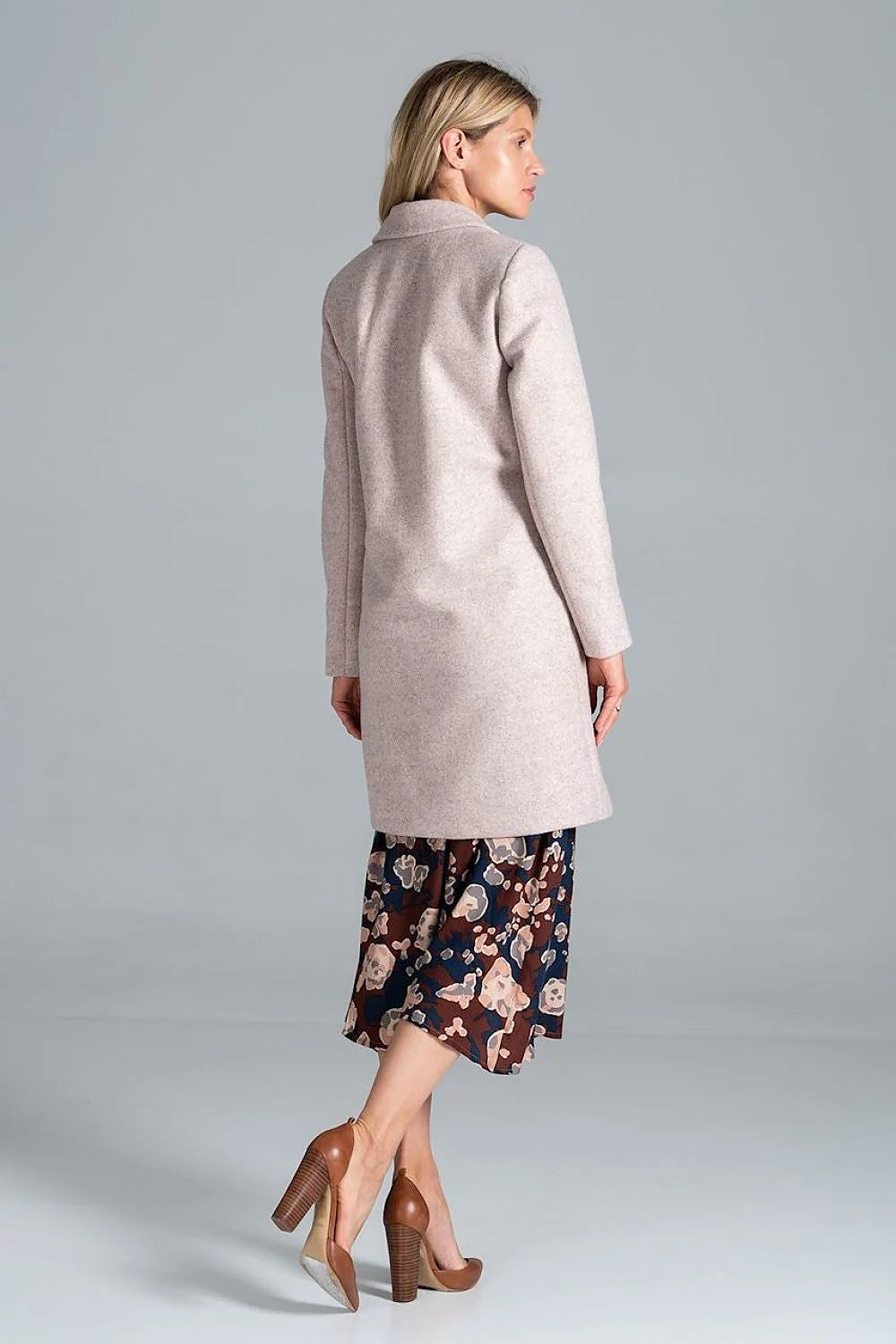 Manteau femme laine élégant croisé boutons double rangée poches automne-hiver rose pâle ajustable