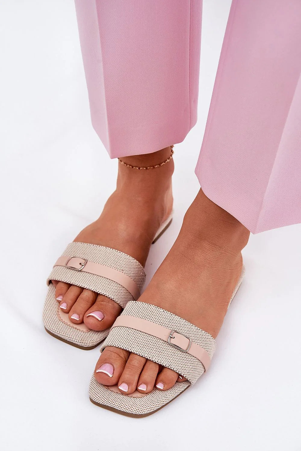 Sandales plates femme style moderne ouvert textile beige nude Talon 1cm Tailles 36-41 Écologique Élégance été