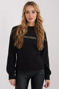 chemisier rayures larges noir maille côtelée col rond manches longues ballon poignets broderie logo contrastant beige coton élasthanne doux confortable
