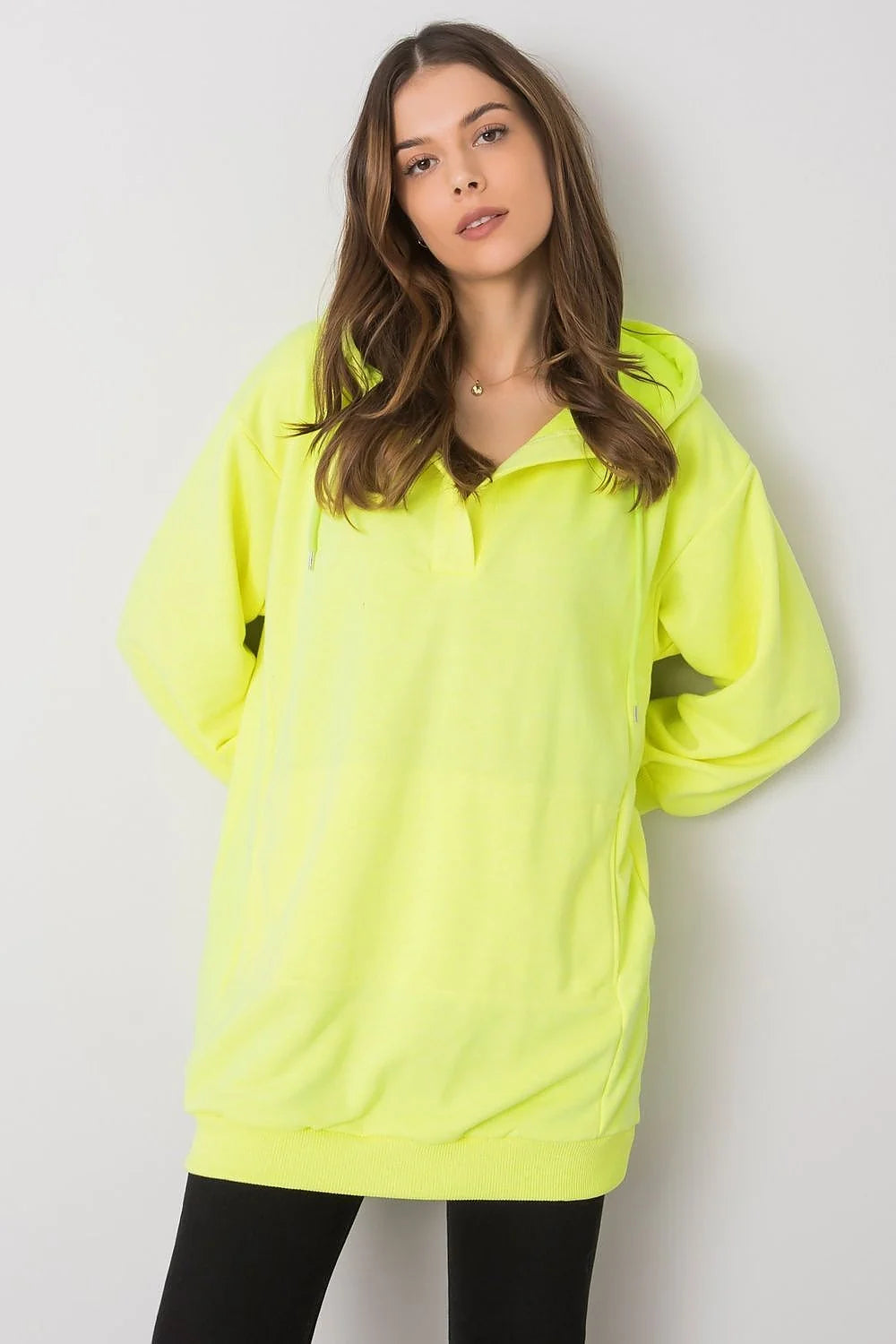 Sweatshirt à capuche pour femme moderne oversize couleur rose néon coton polyester poche kangourou style décontracté occasions multiples