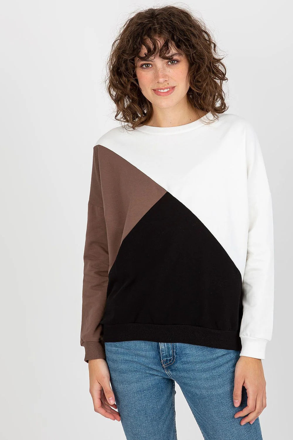 Sweatshirt femme moderne longues manches asymétrique couleurs contrastées coton 90% elastane 10% style casual