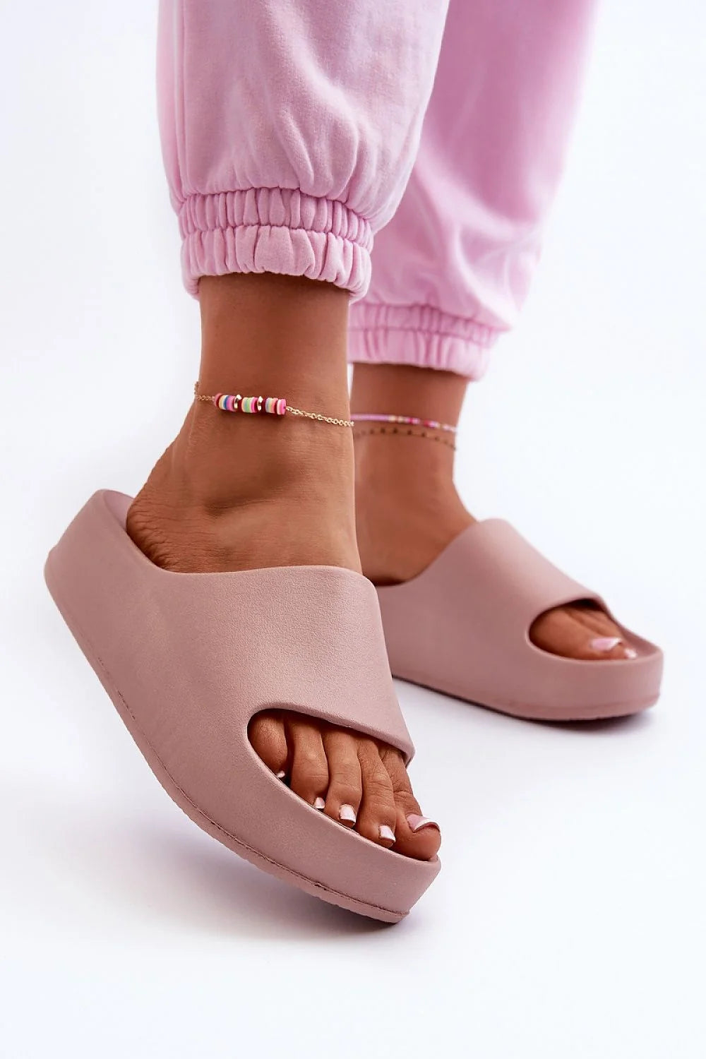 Mules féminines décontractées design minimaliste rose pâle semelle épaisse amorti confortable chaussures été printemps femmes