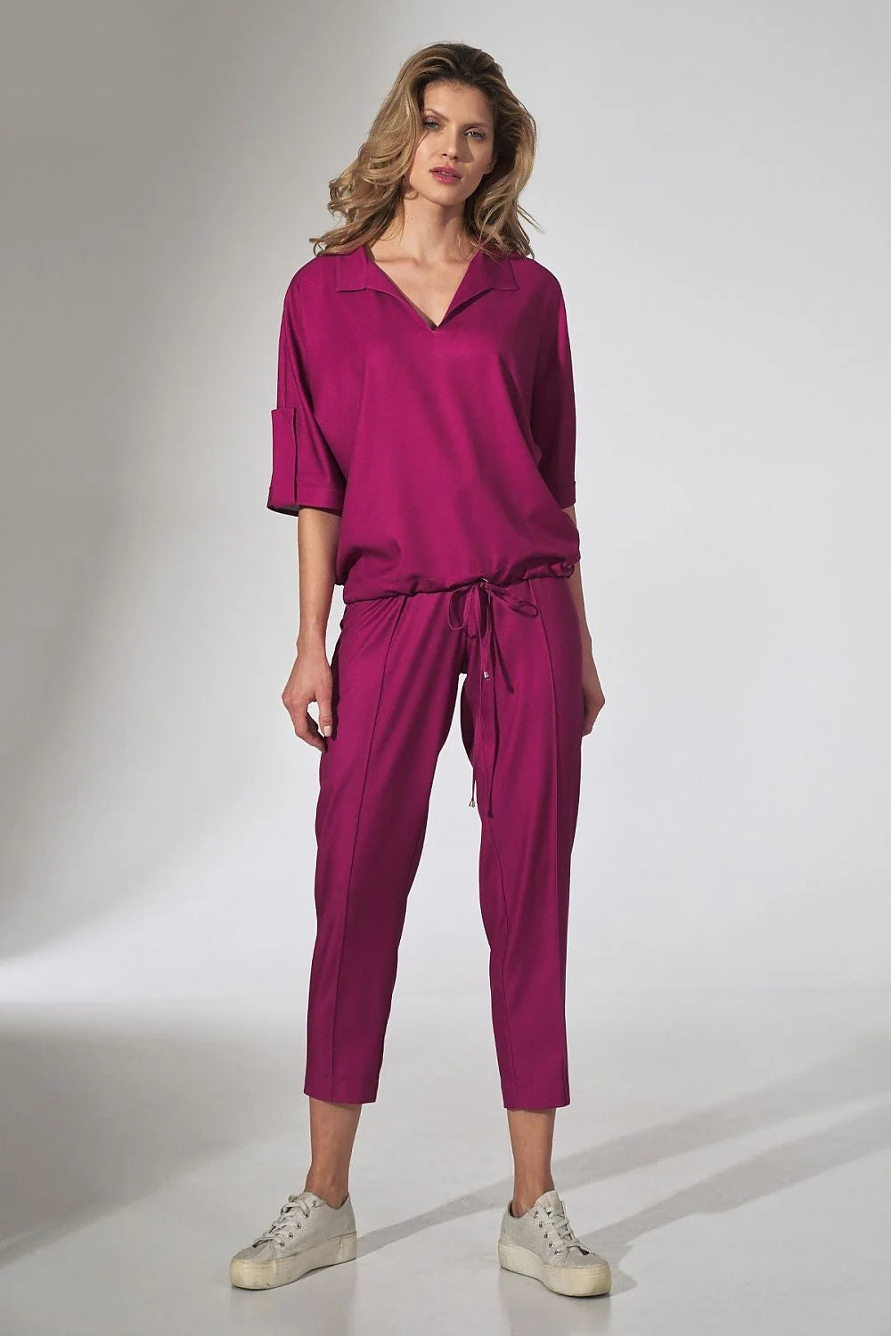 Ensemble deux pièces femme en viscose coupe ample rose pêche élégant et confortable casual chic