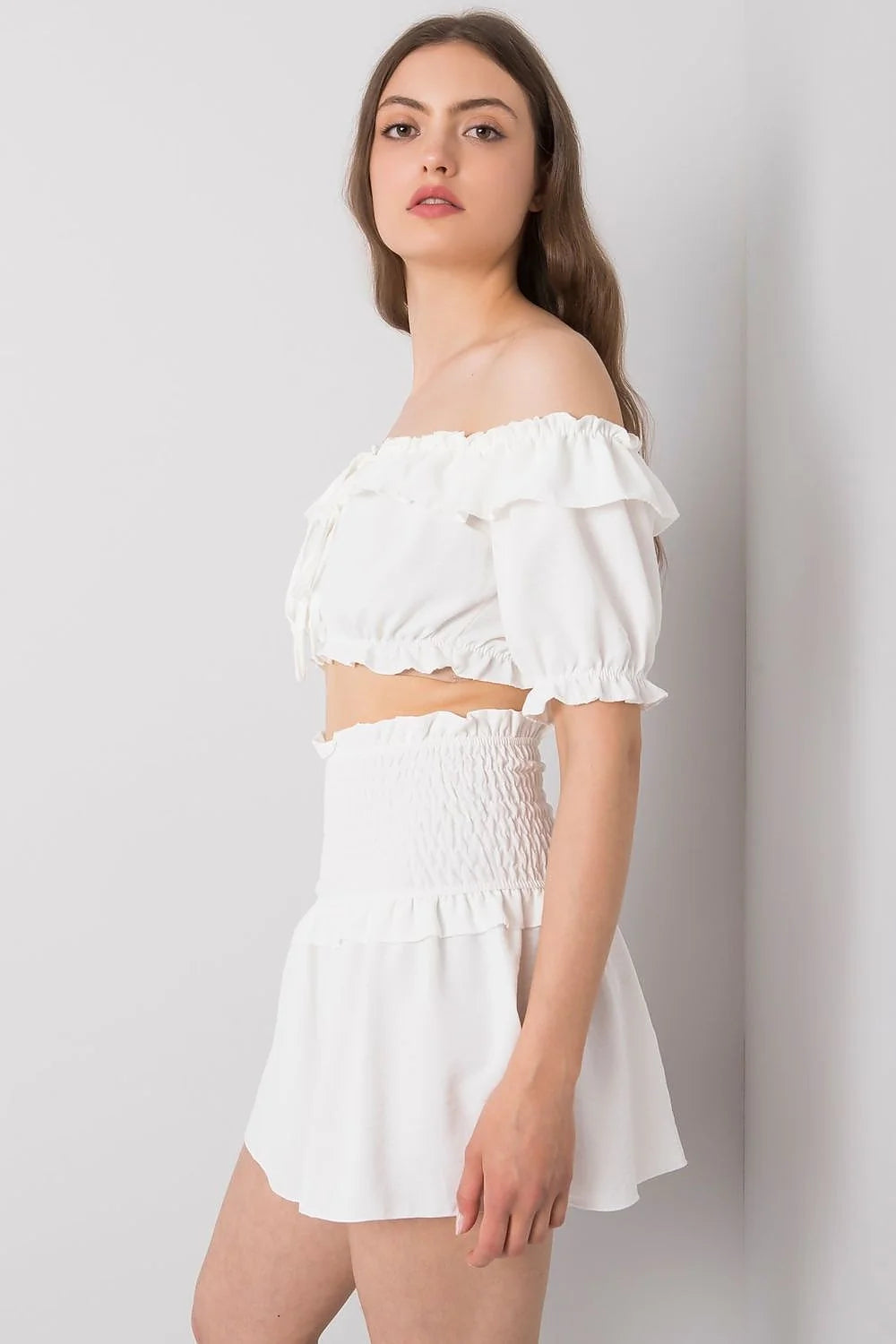 Jupe courte Och Bella style bohème été polyester 100% taille haute élastique volants femmes