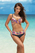 Maillot de bain deux pièces moderne design tropical couleur vibrante soutien-gorge armature bretelles réglables culotte taille haute femme plage piscine