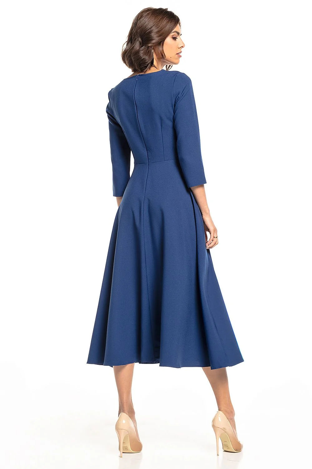 Robe élégante femme polyester élasthanne vert foncé ajustable mi-longue silhouette raffinée mode intemporelle