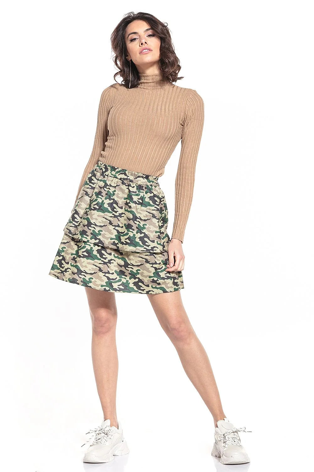 Ensemble jupe camouflage tissu imprimé urbain chic confortable femme moderne sorties décontractées col montant