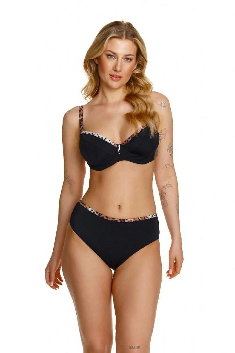 Maillot de bain femme deux pièces moderne élégant bandeau rembourré bretelles ajustables imprimé animalier culotte bikini taille moyenne
