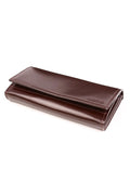 Portefeuille femme cuir lisse élégant marron foncé grand volume compartiments multiples usage quotidien Verosoft