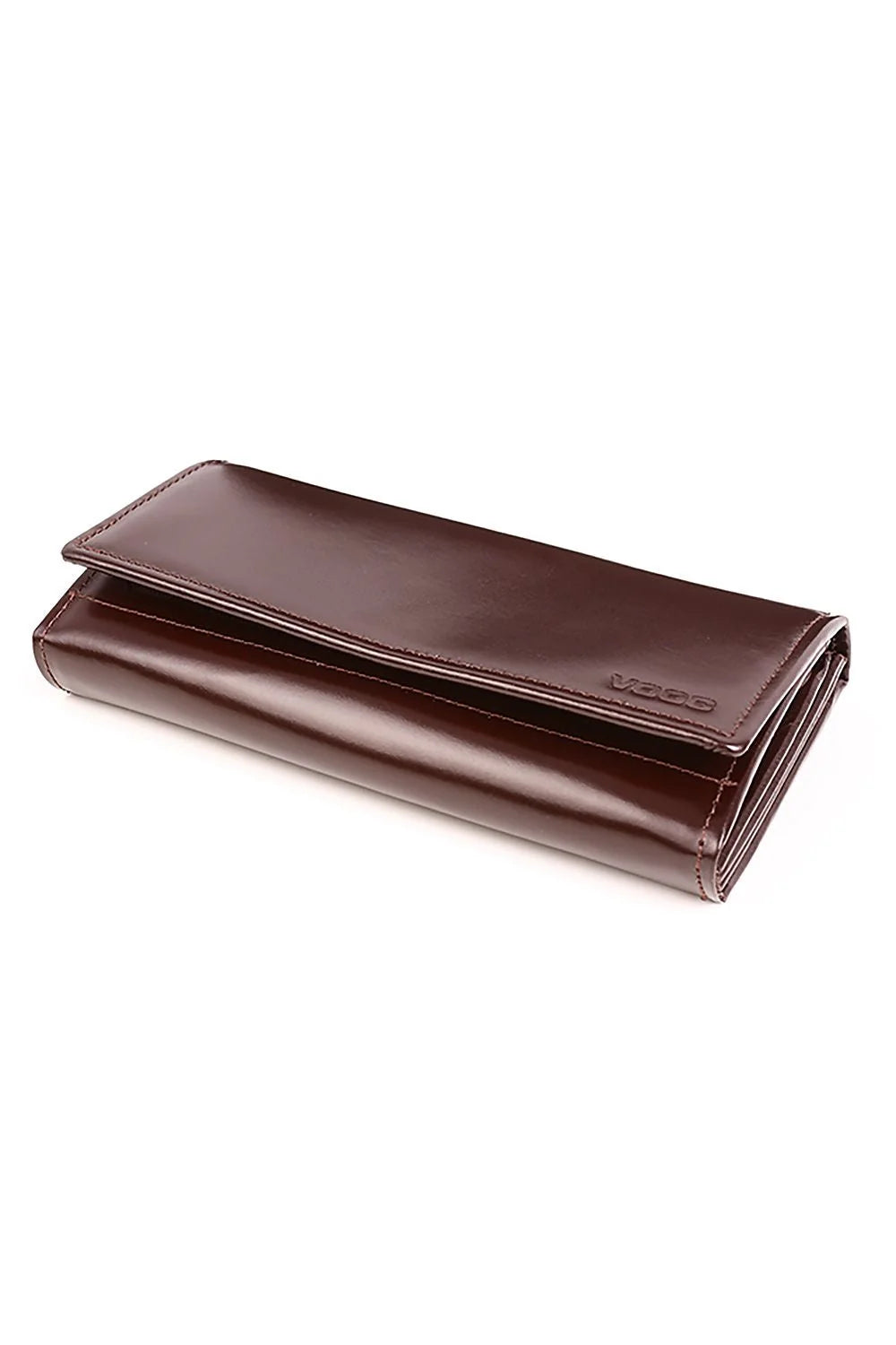 Portefeuille femme cuir lisse élégant marron foncé grand volume compartiments multiples usage quotidien Verosoft