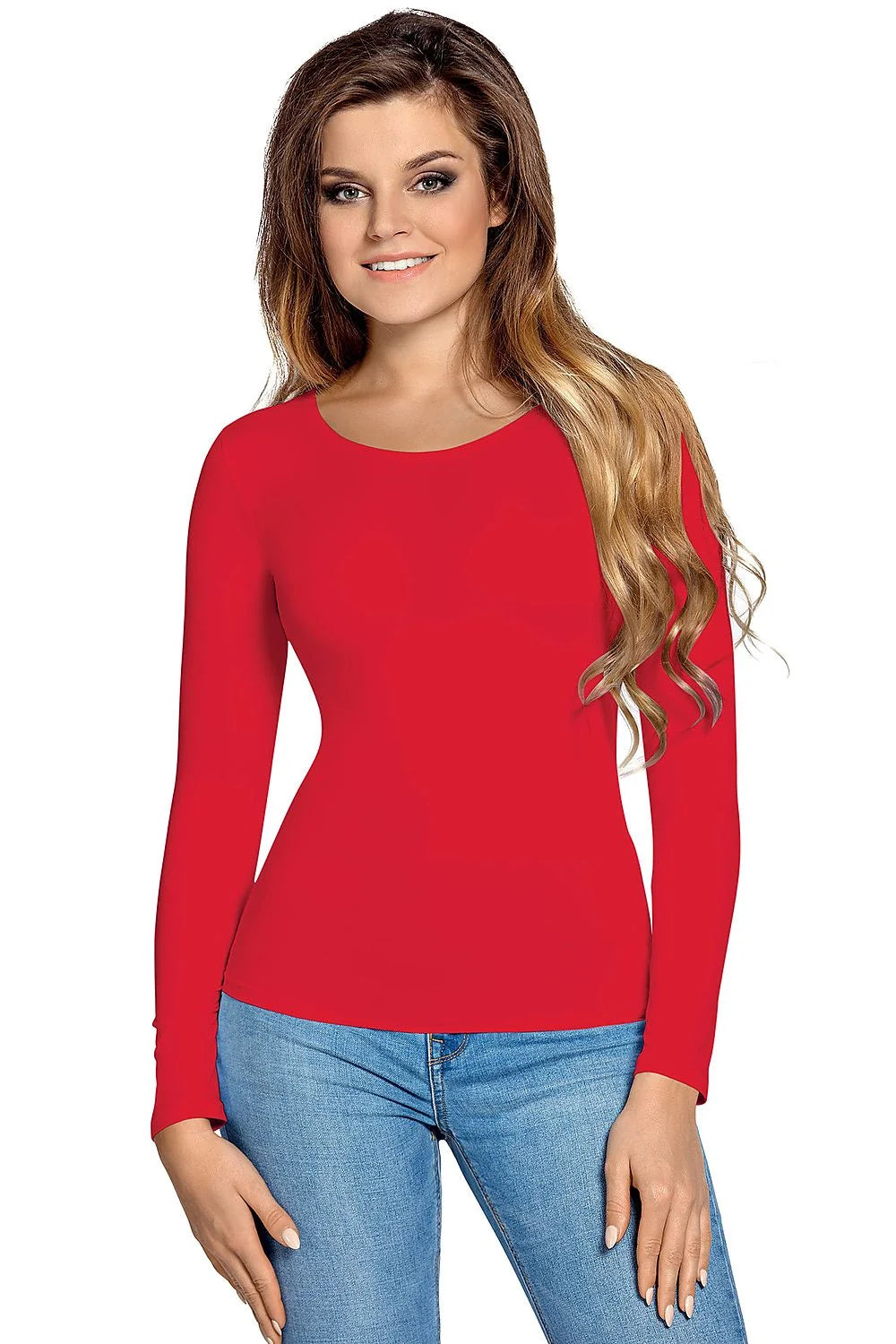 Top ajusté en coton bleu marine manches longues confort quotidien pour femme style moderne