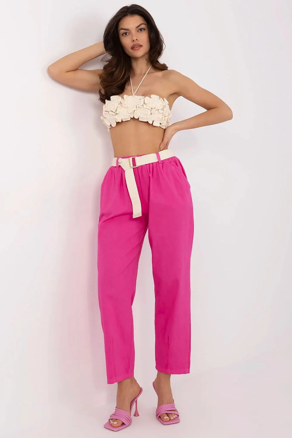 Pantalon femme Italy Moda Coupe droite Taille haute Matière élégante Confortable Élégance moderne Look audacieux