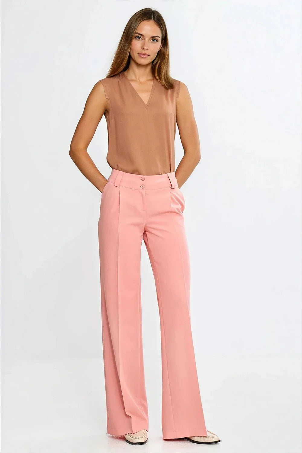 chemisier femme terracotta fluide viscose élasthanne sans manches encolure V poche poitrine épaules structurées coupe droite polyvalente