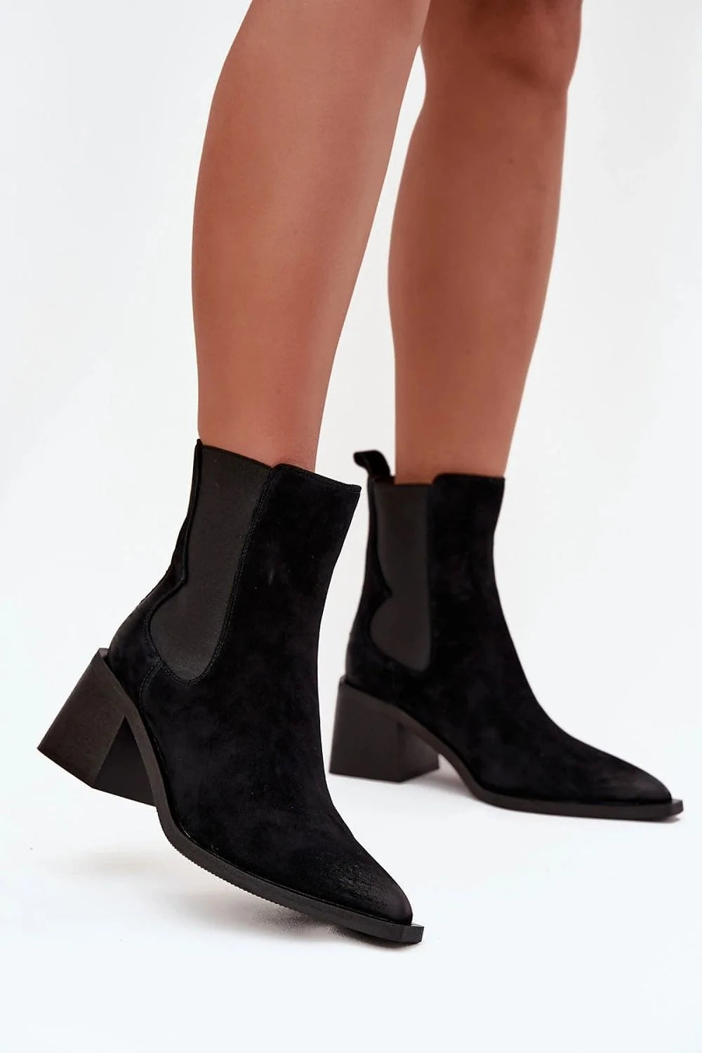 bottines femme chelsea western chic suédine daim cuir bout pointu talon pilier stable bloc moyen confortable doublure chaude