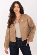 veste matelassée femme courte blouson beige camel coupe boxy manches longues encolure ronde sans col satinée légère