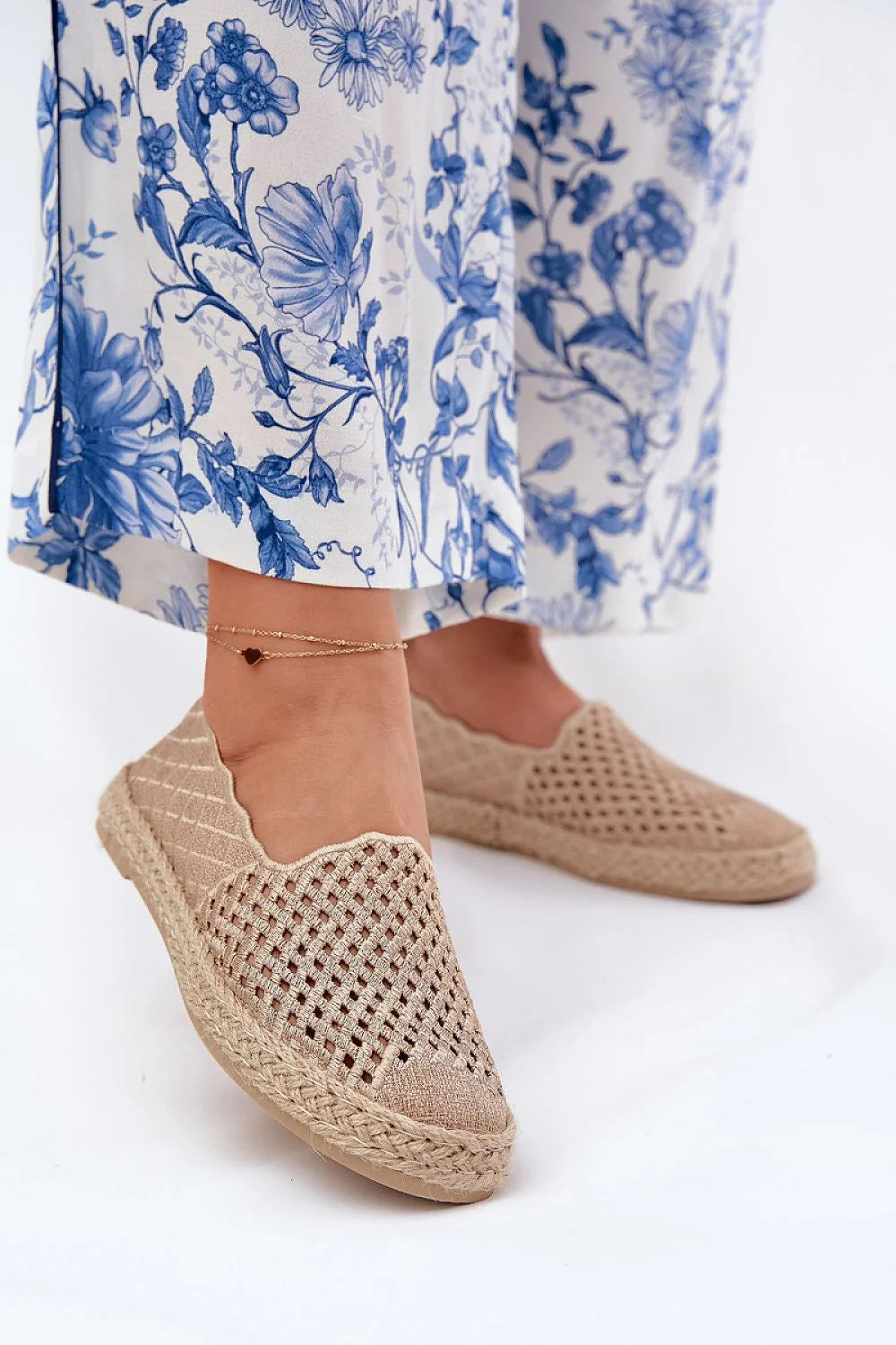 Espadrilles estivales féminines en maille beige tressée corde jute confortable été plage été sandales souples femmes