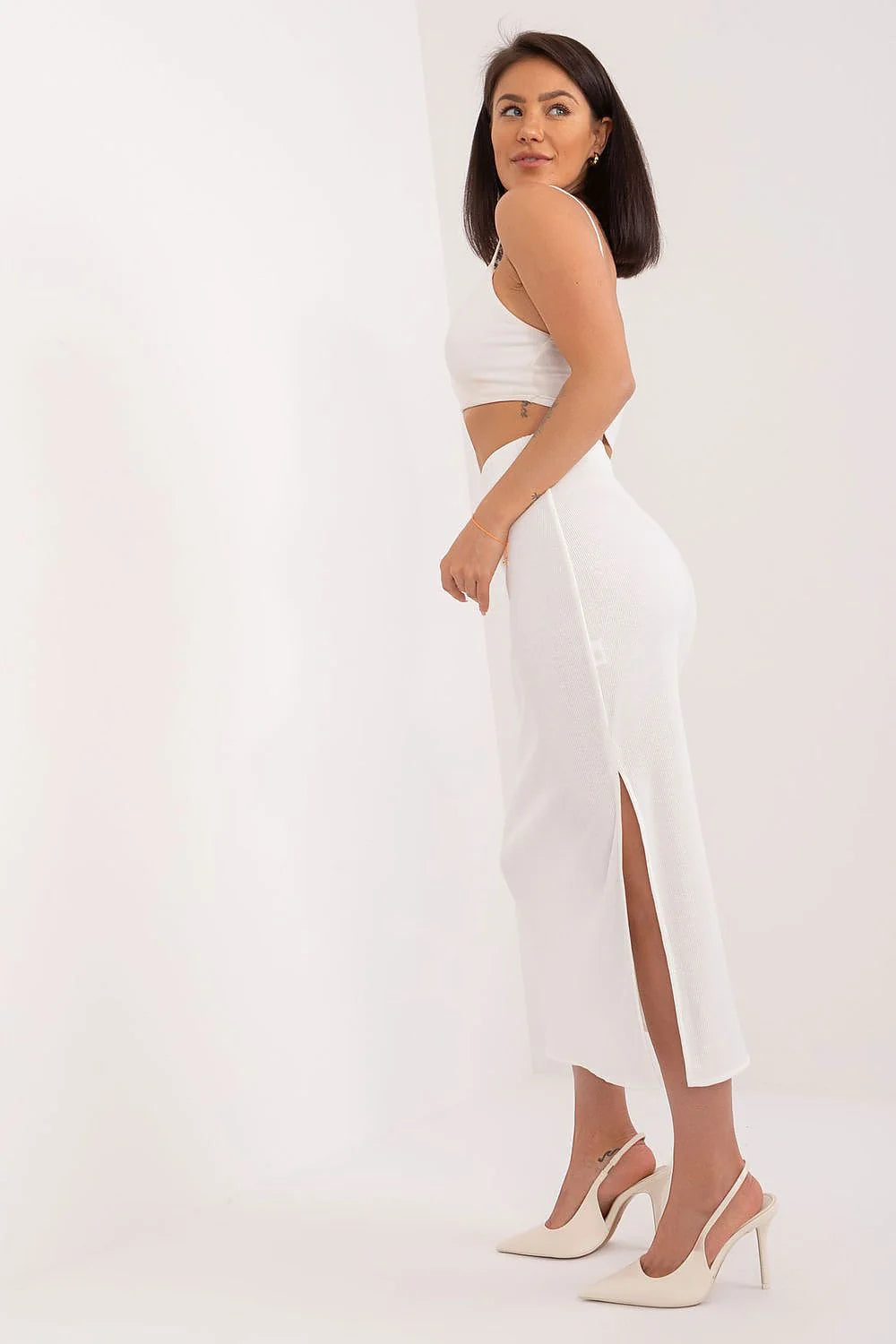 Jupe longue Lakerta coton viscose elasthanne taille élastiquée slits blanc style élégant moderne femme polyvalent