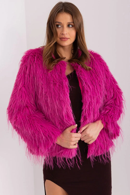 Veste audacieuse femme fourrure imitation courte manches longues couleur fuchsia style moderne occasion spéciale