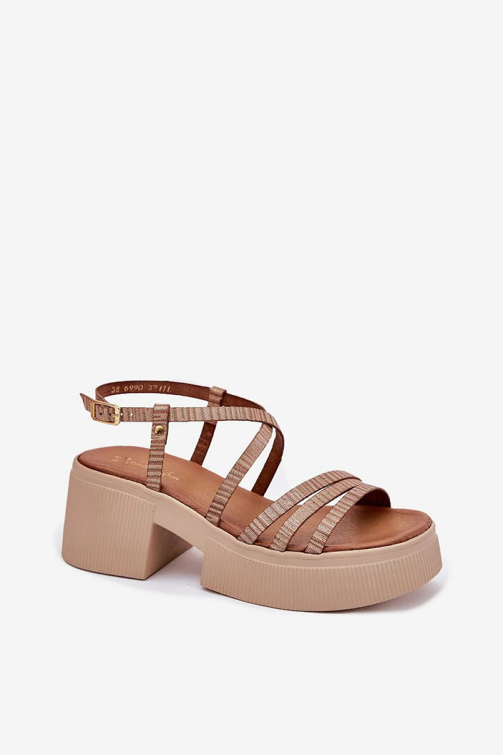Sandales femmes design moderne estival beige lanières fines ajustables talon bloc confort plateforme cuir synthétique