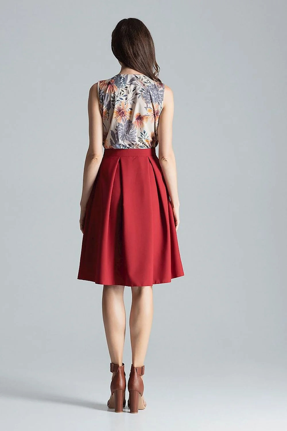 Jupe évasée polyester rouge bordeaux chic et élégante taille ajustable femme mode tendance moderne