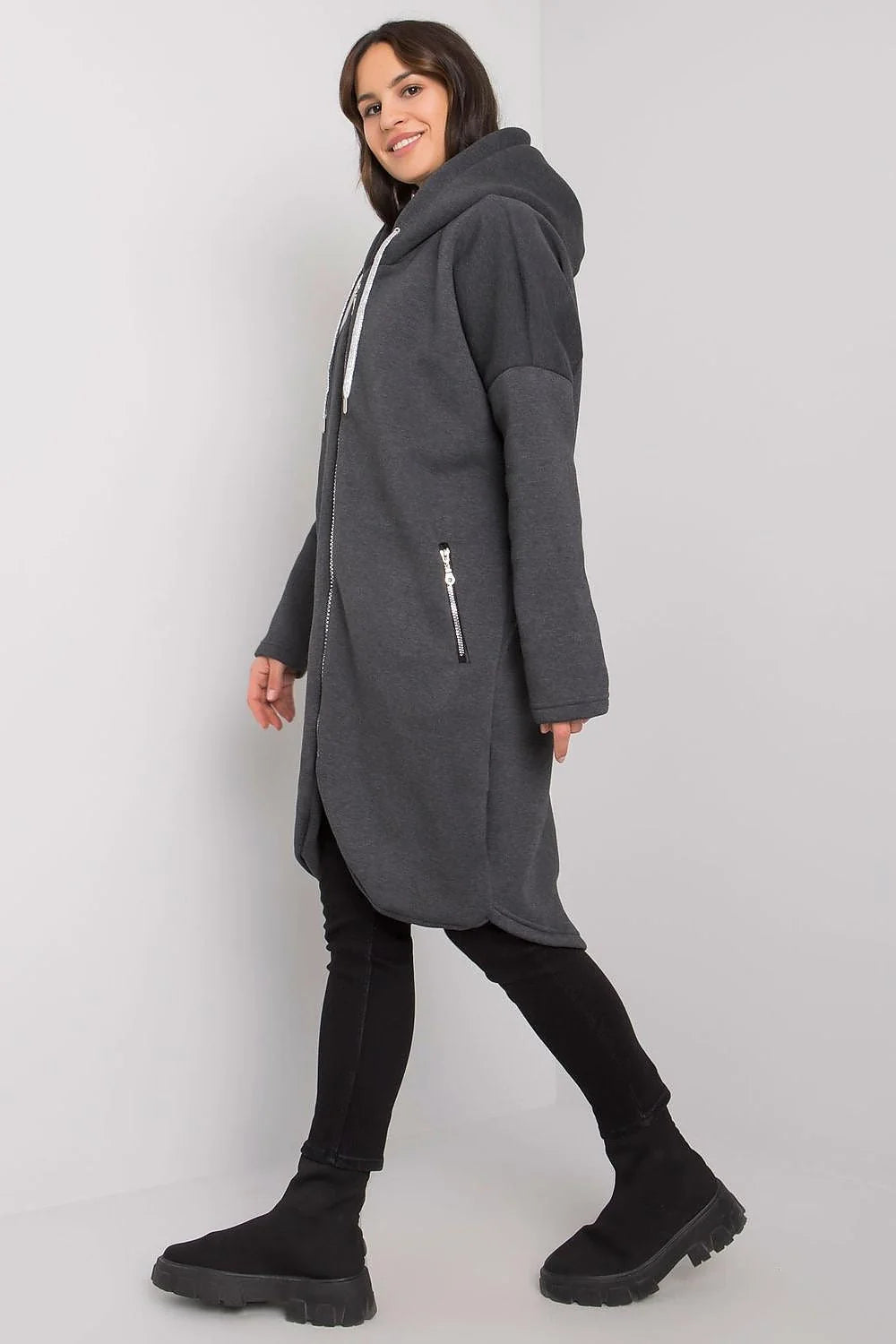 Sweatshirt Relevance pour femme moderne long asymétrique coton élasthanne casual urban style manches longues
