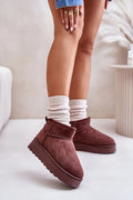 Bottines de neige pour femmes élégantes mi-cheville fourrure synthétique suède écologique semelle épaisse plateforme confortable style moderne automne hiver