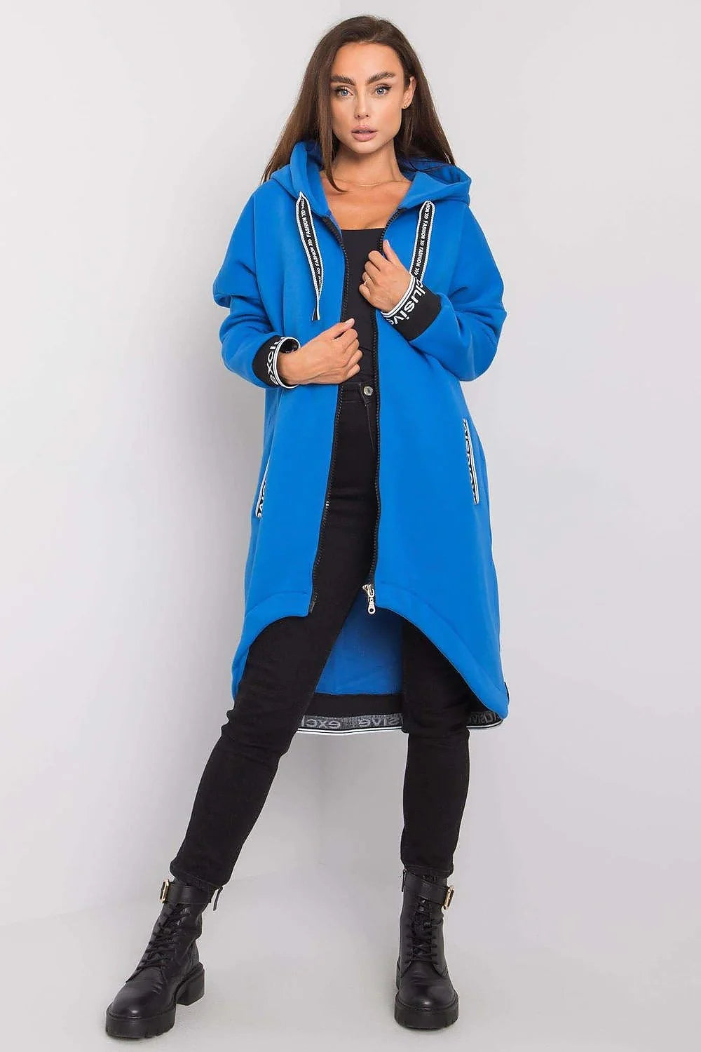 Manteau long oversize en coton décontracté beige urbain avec capuche fermeture éclair pour femmes modernes