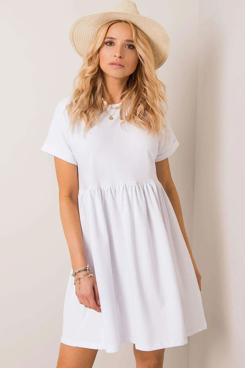 Robe Femme Été Décontractée Coton Taille Haute Manches Courtes Col Rond Élégance Confort Polyvalente Accessoiriser Soirée Quotidienne