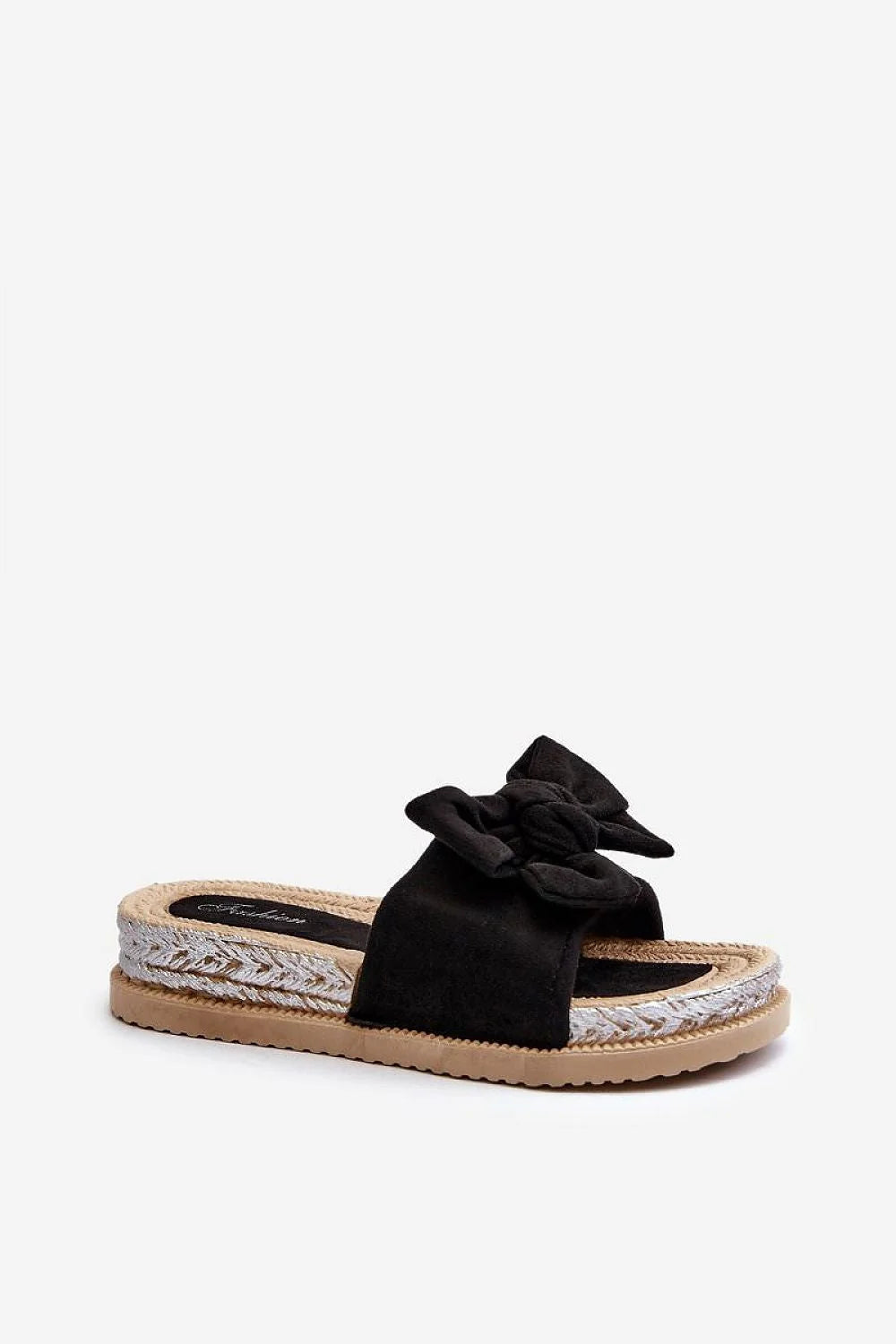 Sandales féminines ouvertes à l'avant nœud décoratif cuir suédé écolo plateforme 3.5cm style estival tendance