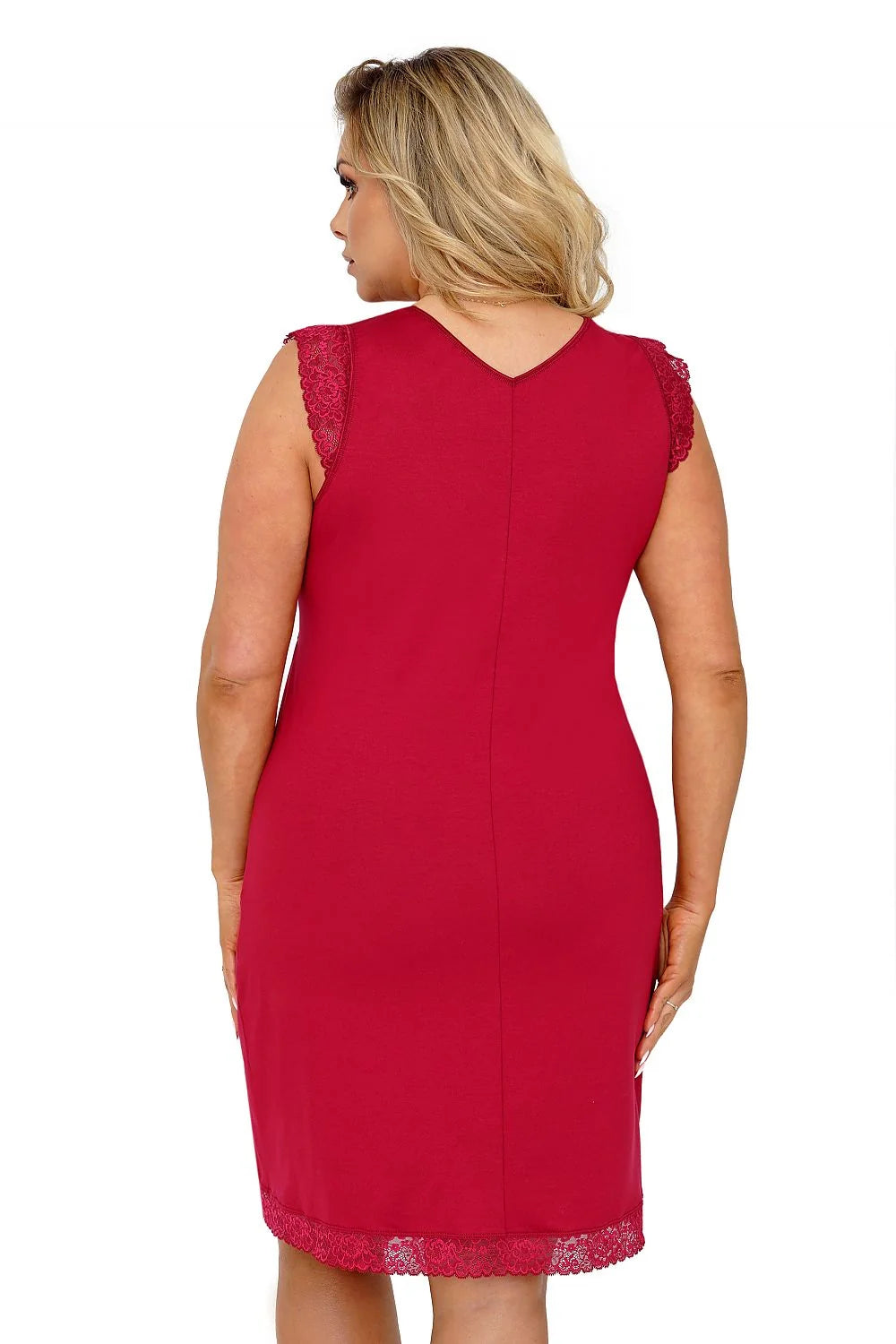 robe nuit bleu marine dentelle manches courtes encolure V plongeant coupe empire taille marquée ajustée fluide viscose coton élasthanne confortable