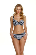 Bikini deux pièces classique élégant noir blanc floral armatures maintien ajustable confortable femme été plage piscine