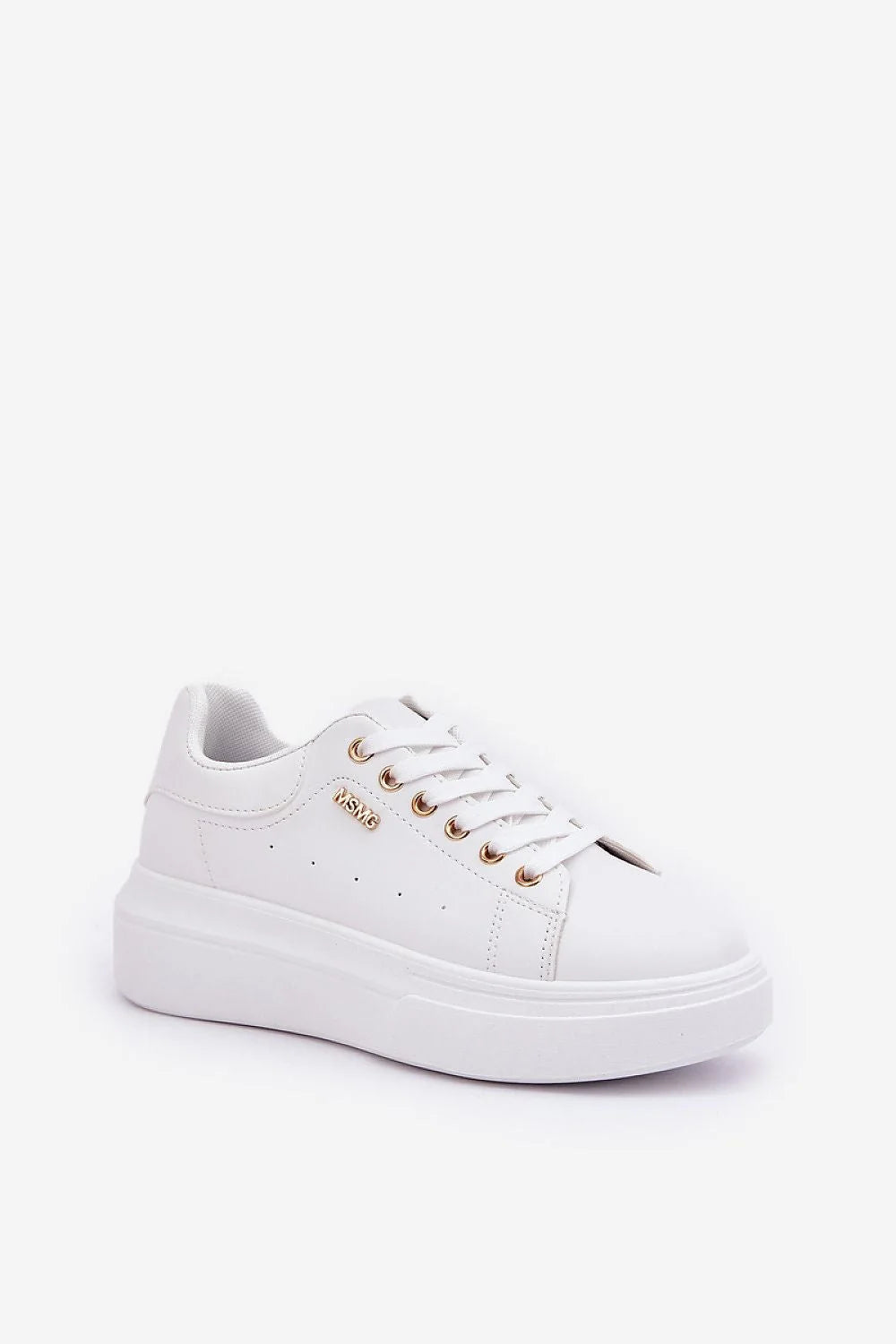 Chaussures de sport pour femmes design moderne minimaliste couleur blanche simili cuir semelle épaisse confortable