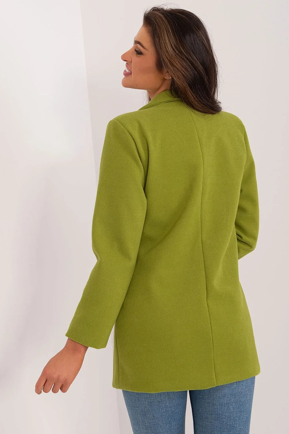 Blazer femme vert vif style classique coupe semi-ajustée matériau polyester-coton épaules structurées boutons dorés poches à rabat