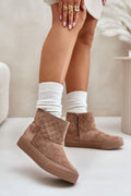 Bottes de neige pour femmes Step in style design moderne beige camel suédine matelassé fermeture éclair fourrure douce hauteur mi-mollet style casual hiver