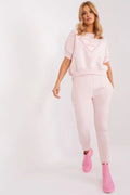 Ensemble casual femme sweatshirt manches courtes pantalon jogger rose pâle mode tendance confortable Factory Price