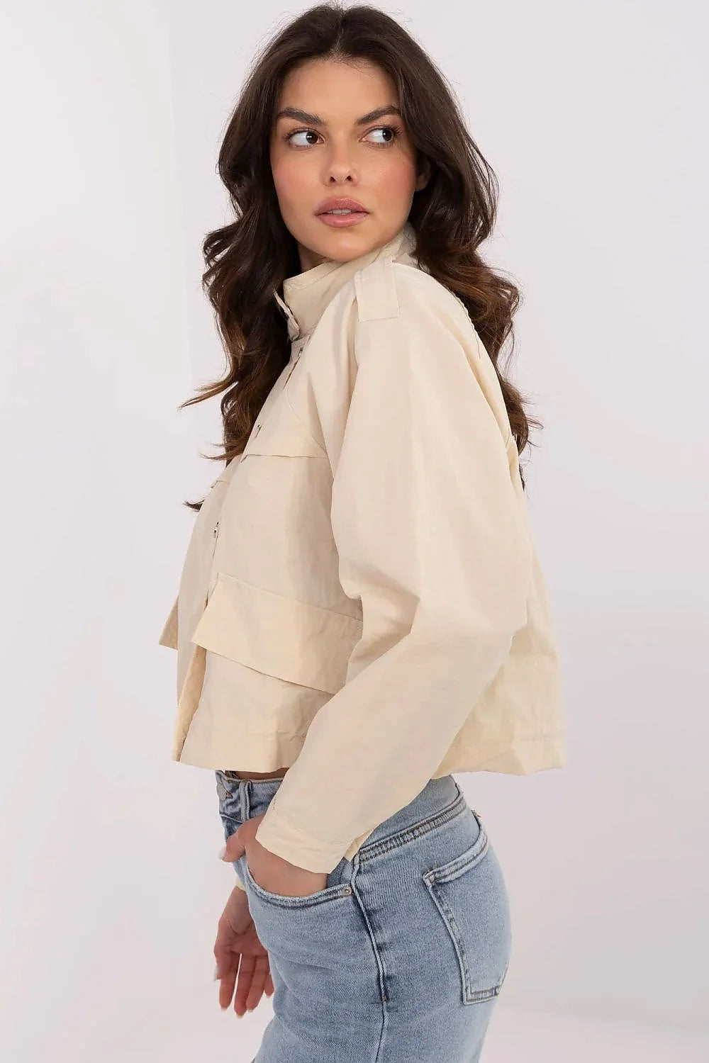 Veste pour femme beige clair style décontracté coupe courte polyester résistant