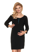 Chemise de nuit maternité coton élasthanne élégante confortable manches 3/4 allaitement noir tailles S/XXL