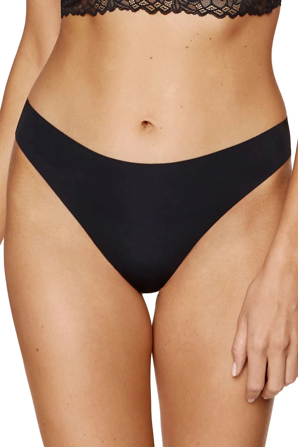 pack trois strings sans couture taille basse bikini échancré noir beige blanc tissu extensible invisible confort coton